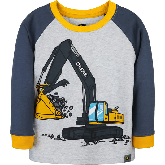 John Deere Clothes for Kids Toddler Boy’s Longsleeve T-Shirts Gray Construction Size 2T