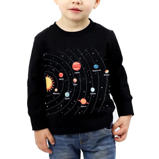 Boys Space Planet Shirts Toddler Boy Long Sleeve Tee Shirt Cartoon Sport Pullover Tops Clothes for Kids 5T
