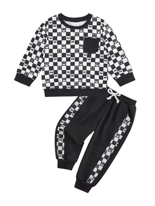 Adarl Toddler Boys Fall Winter Clothes Long Sleeve Color Block Sweatshirts Pollover Top Streath Pants Kids 2 Piece Outfits