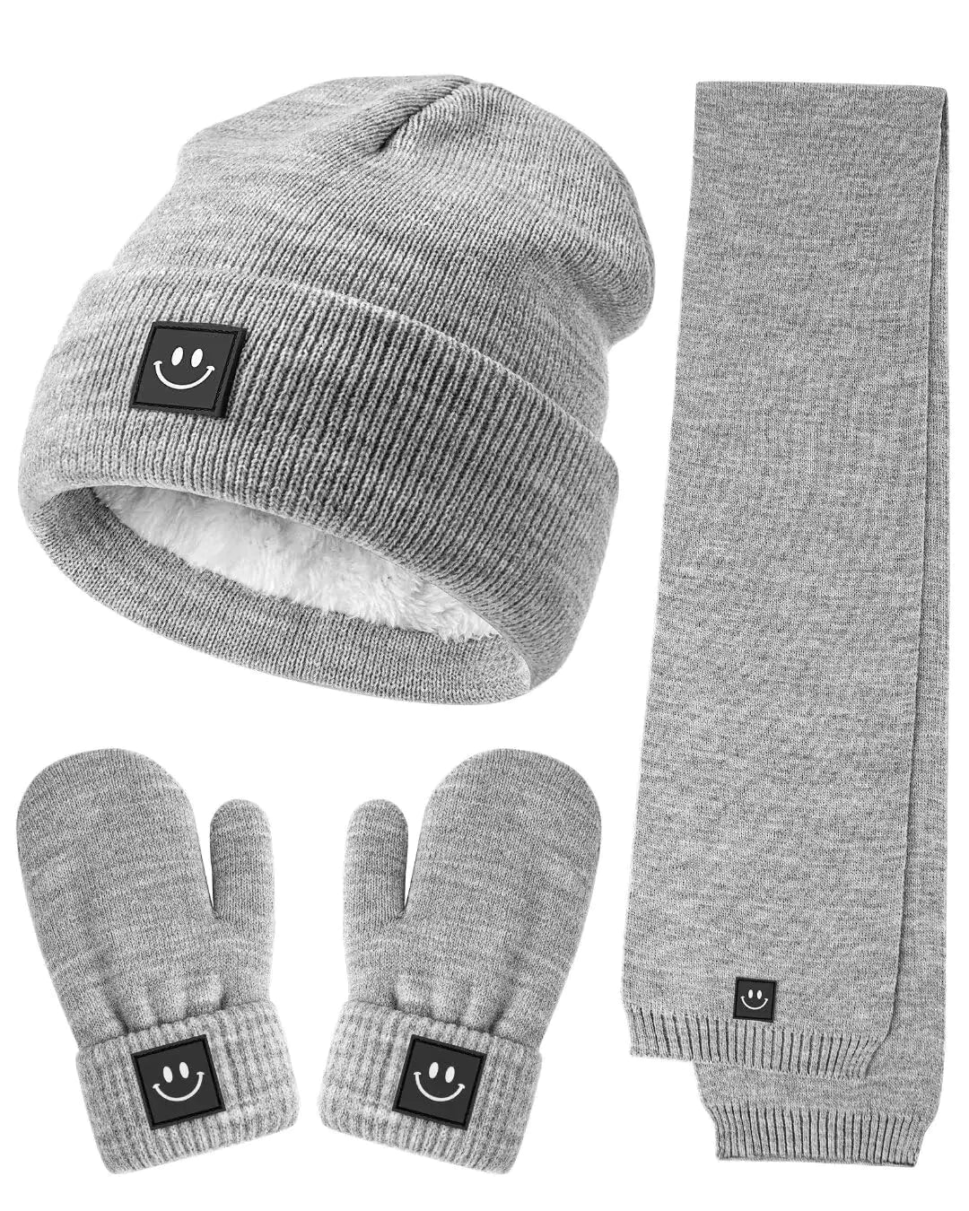 Baby Beanie Mittens Scarf SetToddler Kids Winter Hat and Thermal Gloves Neck Warmer Set for Girls Boys Light Grey