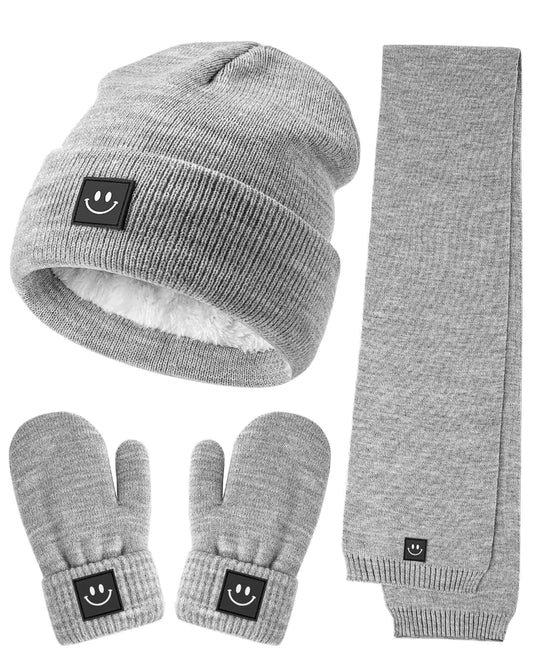 Baby Beanie Mittens Scarf SetToddler Kids Winter Hat and Thermal Gloves Neck Warmer Set for Girls Boys Light Grey
